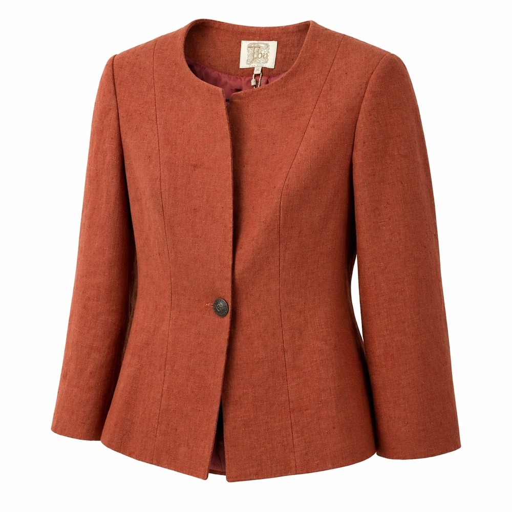 NWT T.ba Spanish Designer Linen Peplum Jacket Size 36 Rust Orange Blazer